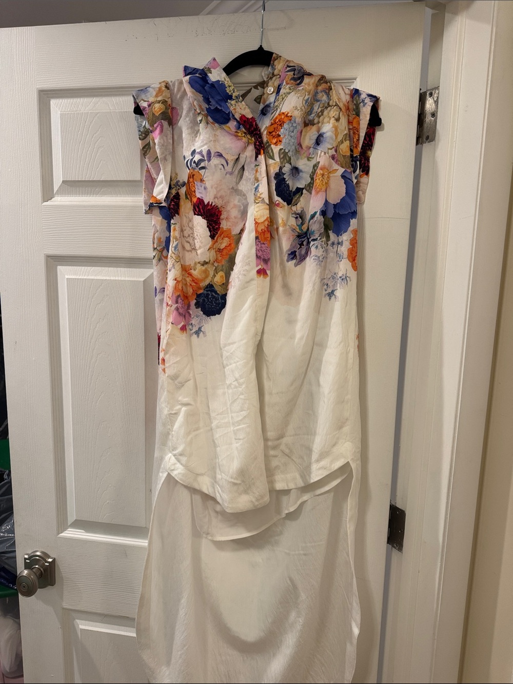 Maeve White High-Low Floral Sleeveless Dress